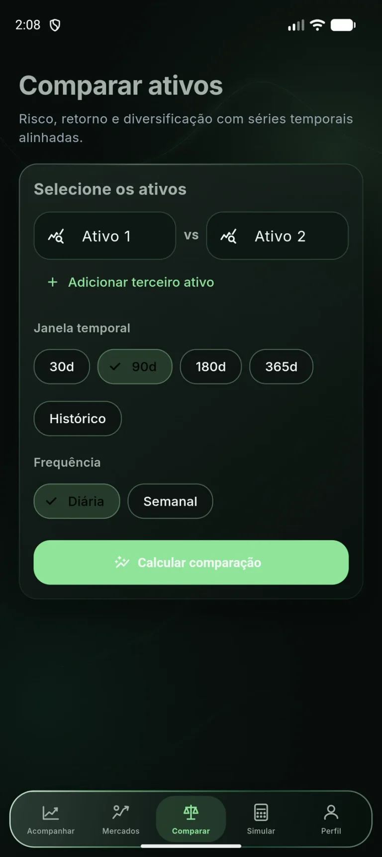 Comparação de ativos no aplicativo